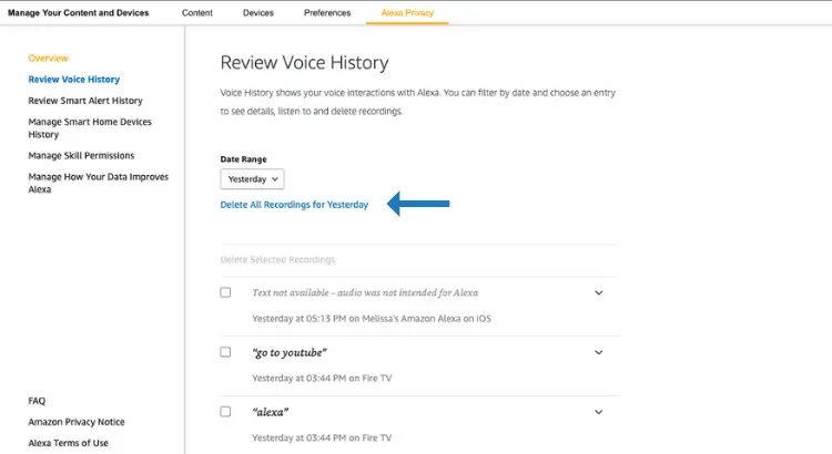 How to Delete Your Amazon Alexa Voice History - Delete all recordings for today