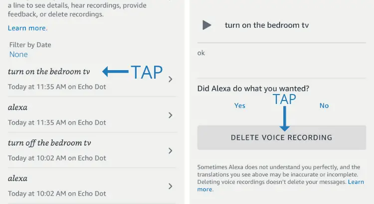 How to Delete Your Amazon Alexa Voice History - tap the conversation you want to delete